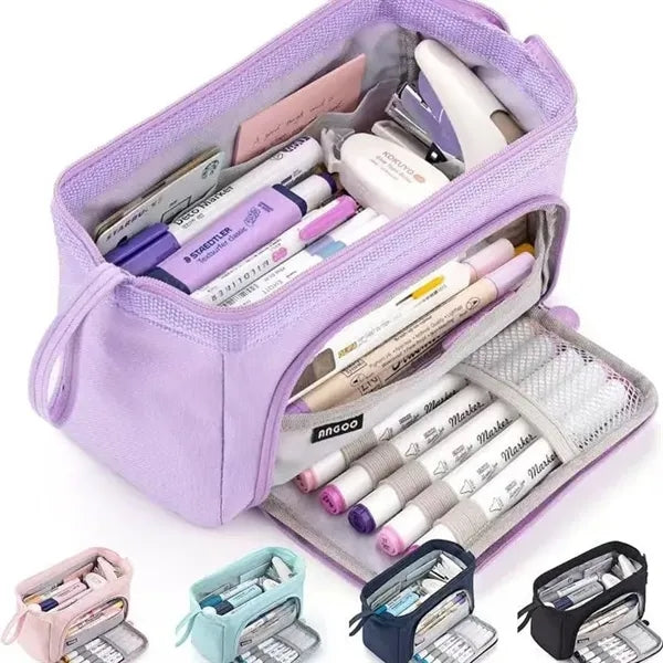 Double Layer Canvas Pencil Case ,Durable & Spacious.
