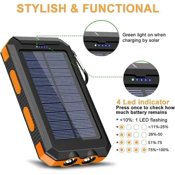 10000mAh solar waterproof power bank