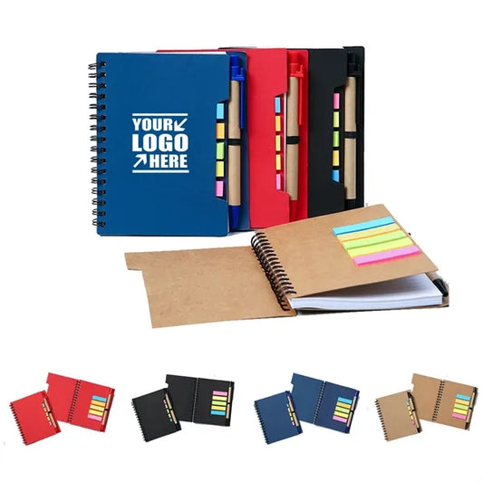 Kraft Paper Spiral Notebook with Pen & Sticky Flags