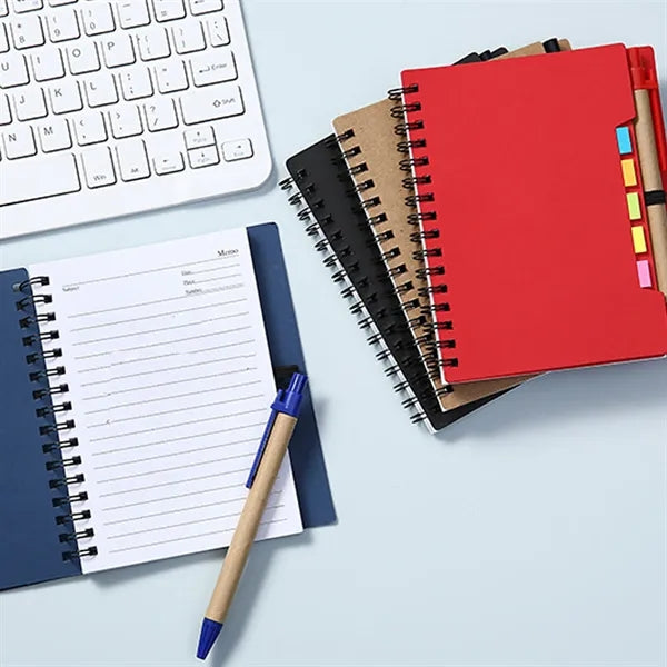 Kraft Paper Spiral Notebook with Pen & Sticky Flags