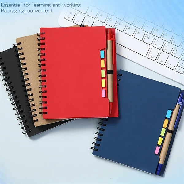 Kraft Paper Spiral Notebook with Pen & Sticky Flags