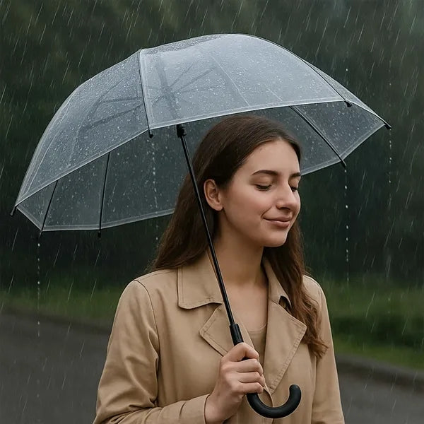 Clear Umbrella with White Trim for Rainy Day Use