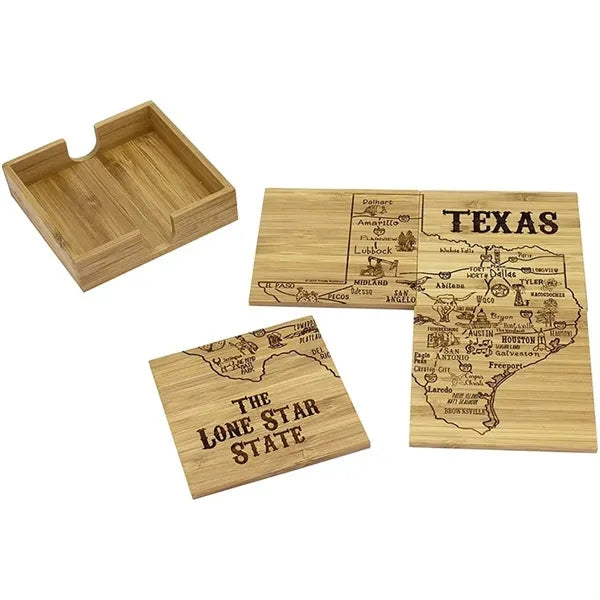 4inch natural bamboo square mosaic coasters with storage box