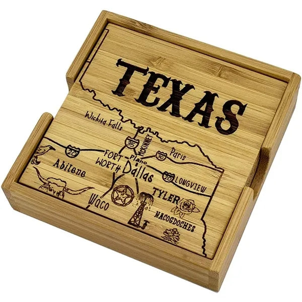 4inch natural bamboo square mosaic coasters with storage box