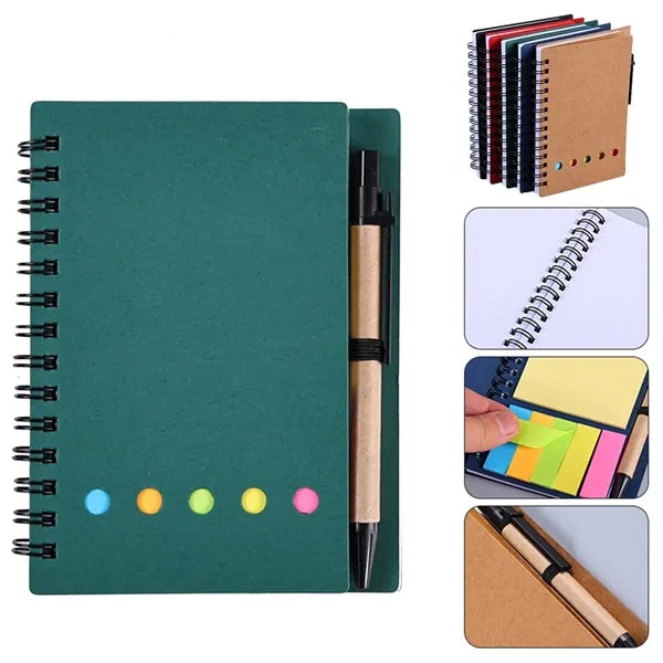 Eco-Friendly Sticky Note Set with Kraft Paper Notebook & Pen