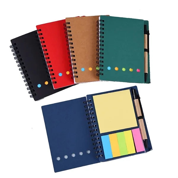 Eco-Friendly Sticky Note Set with Kraft Paper Notebook & Pen