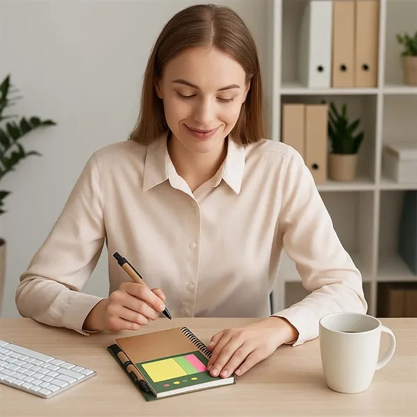 Eco-Friendly Sticky Note Set with Kraft Paper Notebook & Pen