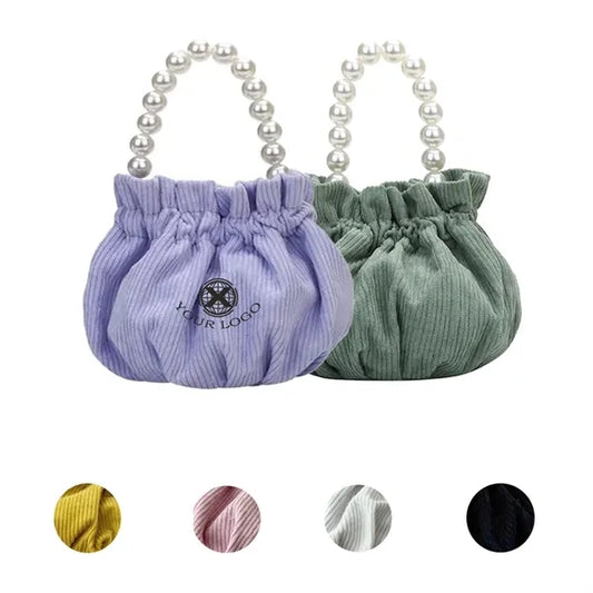 50 MOQ Mini Corduroy Pearl Chain Handbag Pleated Bag