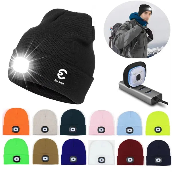 USB Rechargeable Beanie Hat with LED light