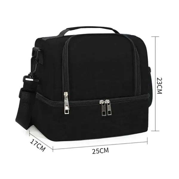 Double Layer Insulated Cooler Lunch Bag with Strap