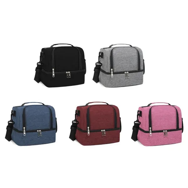 Double Layer Insulated Cooler Lunch Bag with Strap