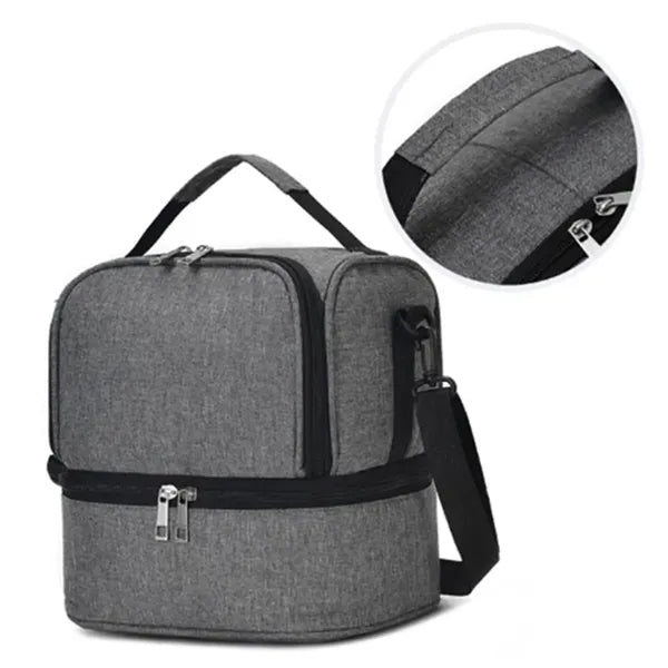 Double Layer Insulated Cooler Lunch Bag with Strap