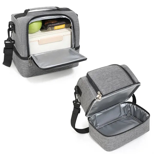 Double Layer Insulated Cooler Lunch Bag with Strap