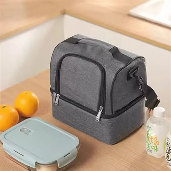 Double Layer Insulated Cooler Lunch Bag with Strap