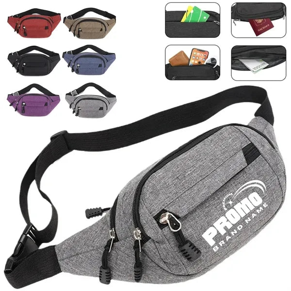 Multi-Pocket Waist Pack with Adjustable Strap and Zippers