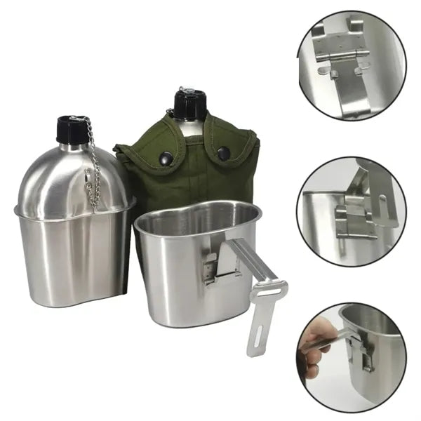 Stainless Steel Canteen Kit with Cup and Carry Pouch
