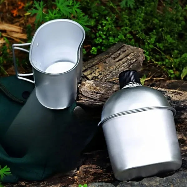 Stainless Steel Canteen Kit with Cup and Carry Pouch