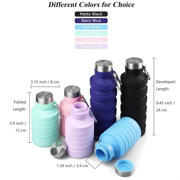 Collapsible Silicone Water Bottles with Carabiner