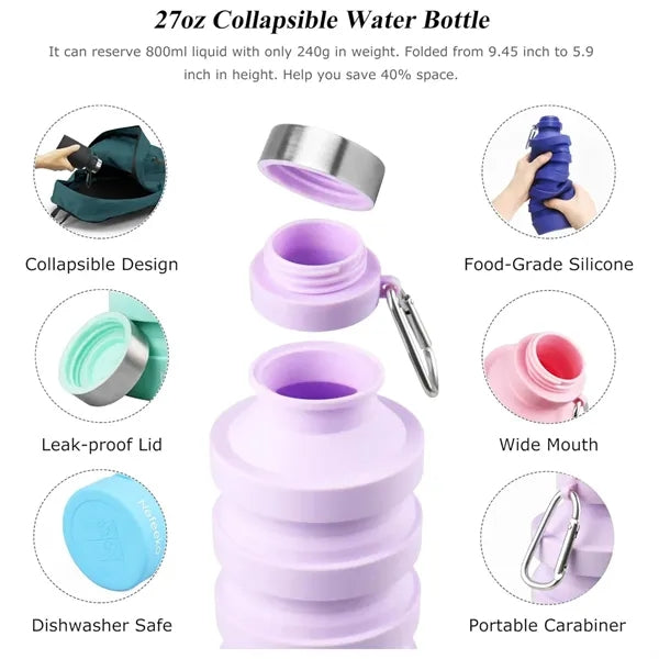 Collapsible Silicone Water Bottles with Carabiner