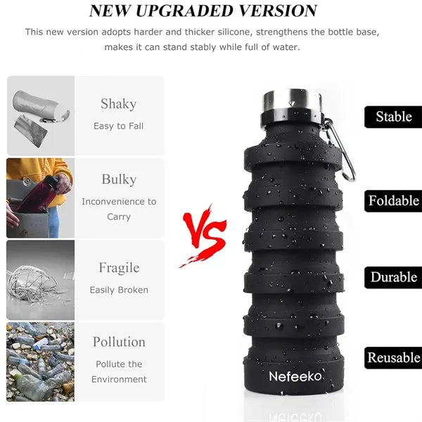 Collapsible Silicone Water Bottles with Carabiner