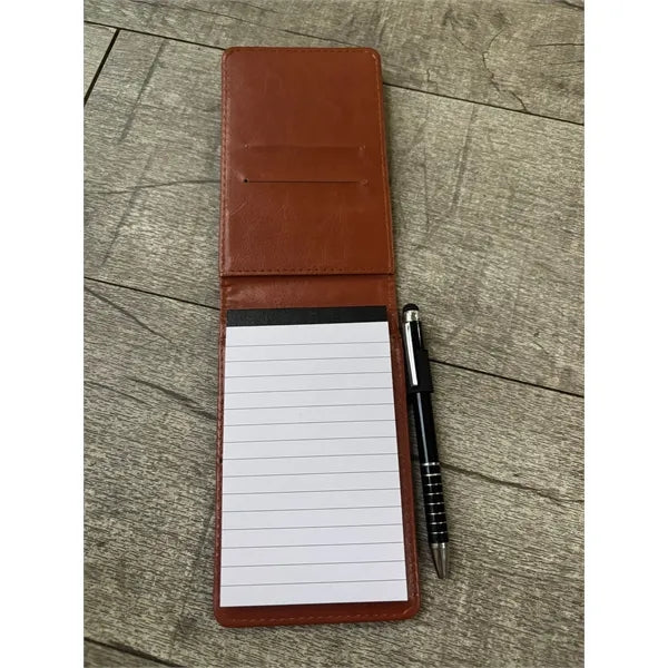 A7 Leather Pocket Notebook Daily Memo Notepad w/ Metal Pen