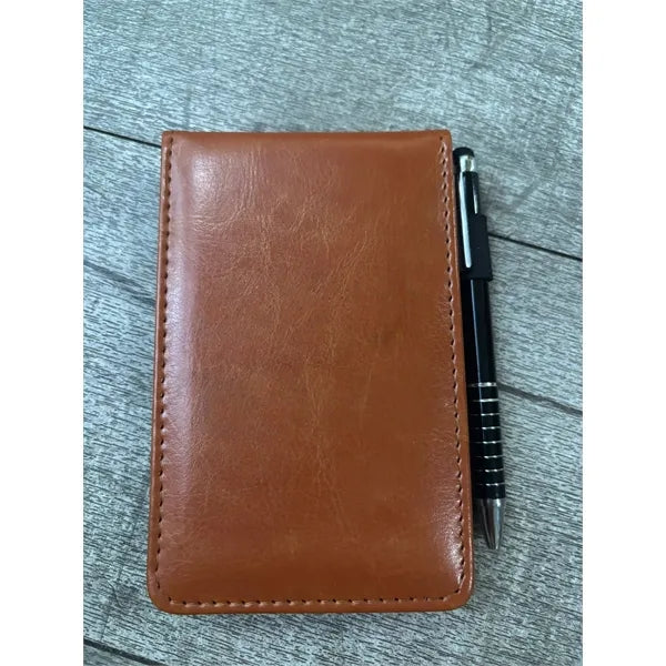 A7 Leather Pocket Notebook Daily Memo Notepad w/ Metal Pen