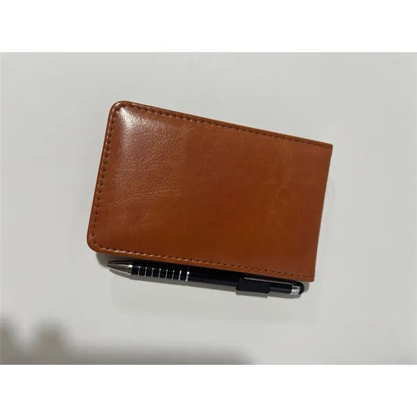 A7 Leather Pocket Notebook Daily Memo Notepad w/ Metal Pen