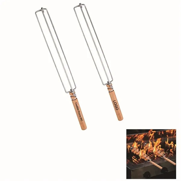 Wing Rails With Wooden Handle For Grilling Chicken