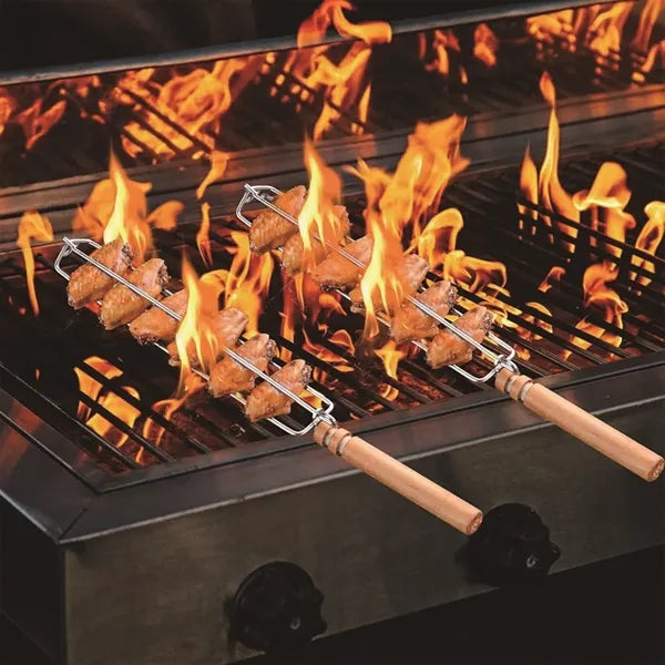 Wing Rails With Wooden Handle For Grilling Chicken