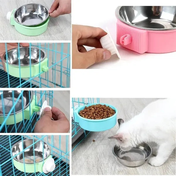 Removable Stainless Steel Hanging Pet Bowl Food,Water Feeder