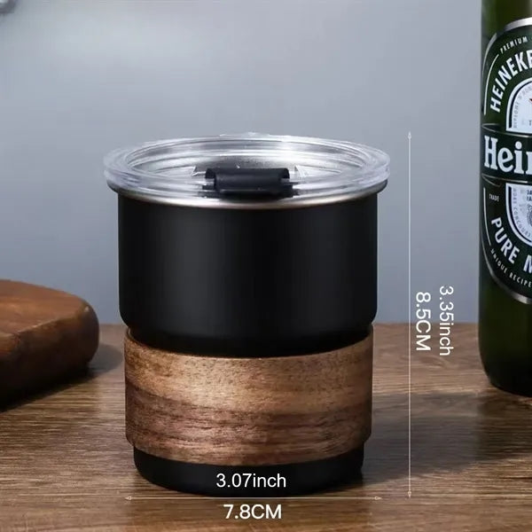 10oz Stainless Steel Cup Lid Straw Wood Sleeve Coffee Mug