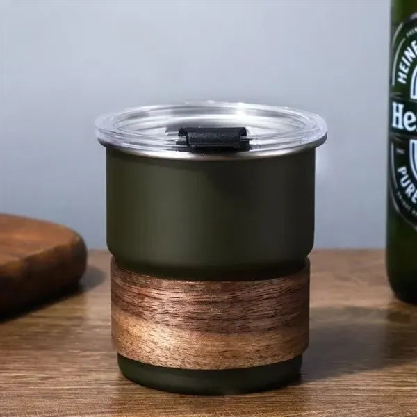 10oz Stainless Steel Cup Lid Straw Wood Sleeve Coffee Mug