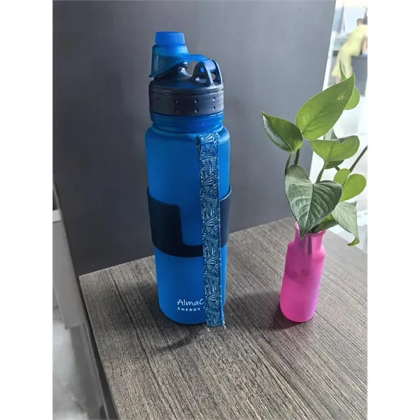17oz Silicone Travel Foldable Water Bottles With Strap Lid