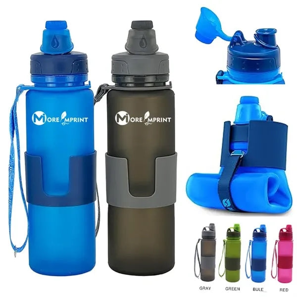 17oz Silicone Travel Foldable Water Bottles With Strap Lid