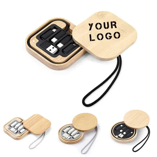 Logo Wood Bamboo Charging Storage Portable Travel Kit