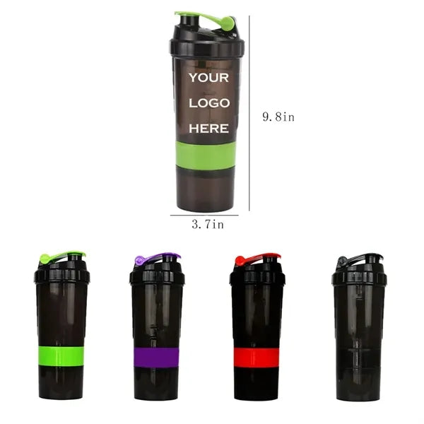 17 oz Fitness Shaker Bottle with Three Part Storage