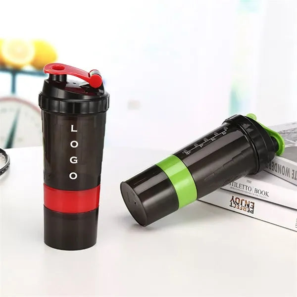 17 oz Fitness Shaker Bottle with Three Part Storage