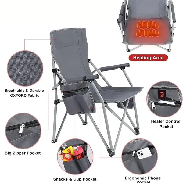 USB Heated Folding Camping Chair with Armrest