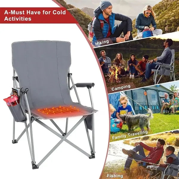 USB Heated Folding Camping Chair with Armrest