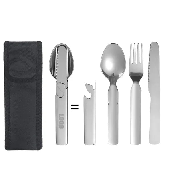 Metal 5 in 1 Spork Knife Survival Tool w/Bag