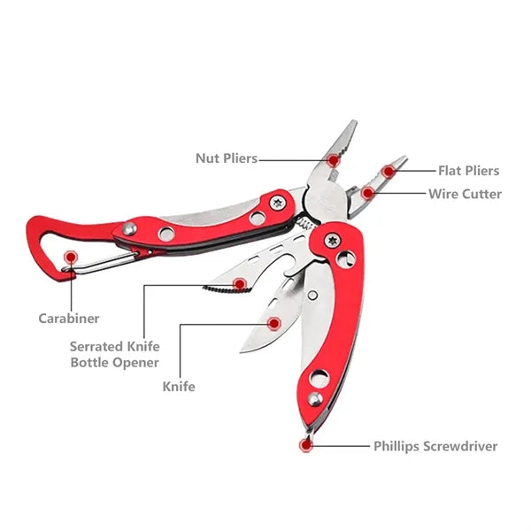 Carabiner Multi Pliers w/Serrated Knife Bottle Opener