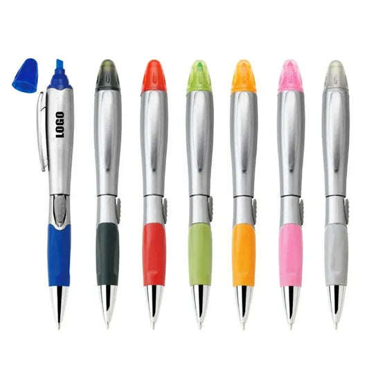 Silver Barrel Pen w/Highlighter