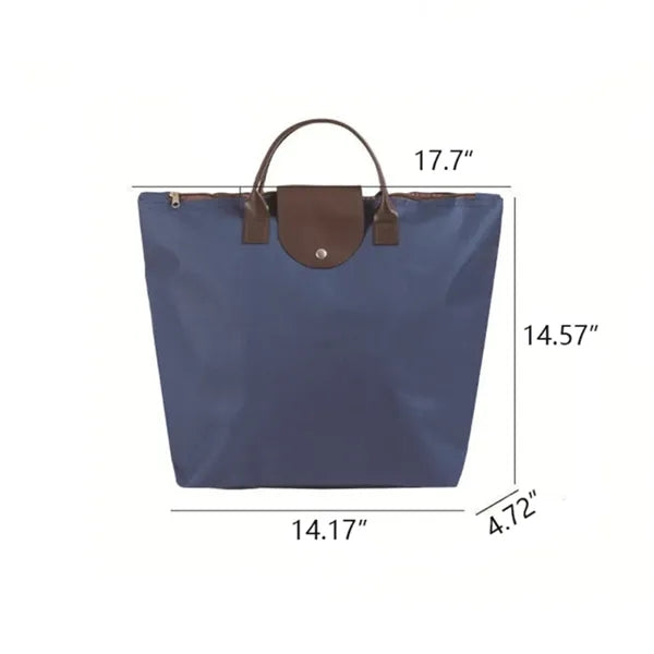 Large Capacity Foldable Nylon Tote Bag with Leather Accents