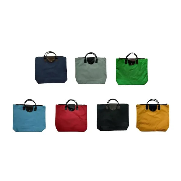 Large Capacity Foldable Nylon Tote Bag with Leather Accents