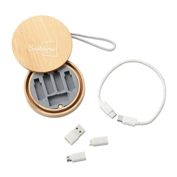 6-in-1 USB Cable Set with Bamboo Storage Box