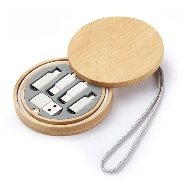 6-in-1 USB Cable Set with Bamboo Storage Box