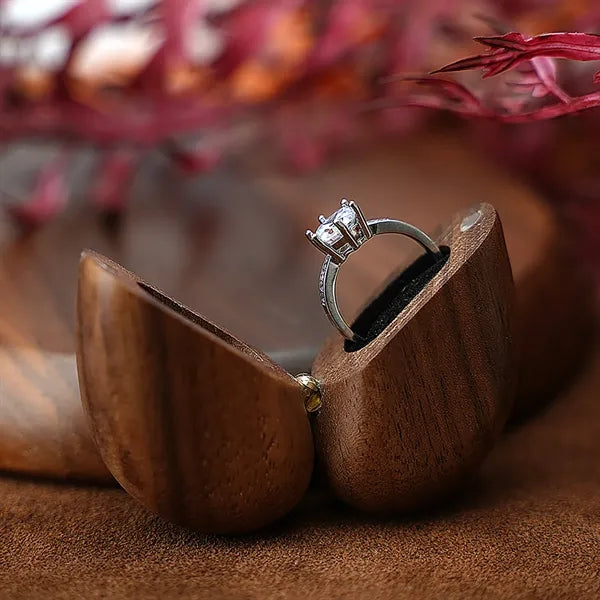 Wooden Heart-Shaped Ring Case