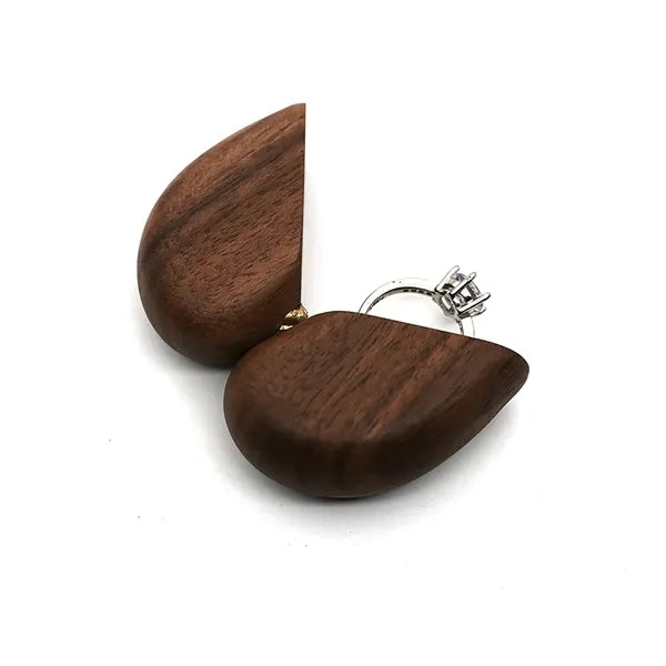 Wooden Heart-Shaped Ring Case