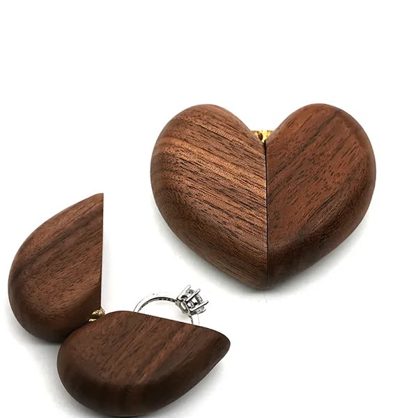 Wooden Heart-Shaped Ring Case