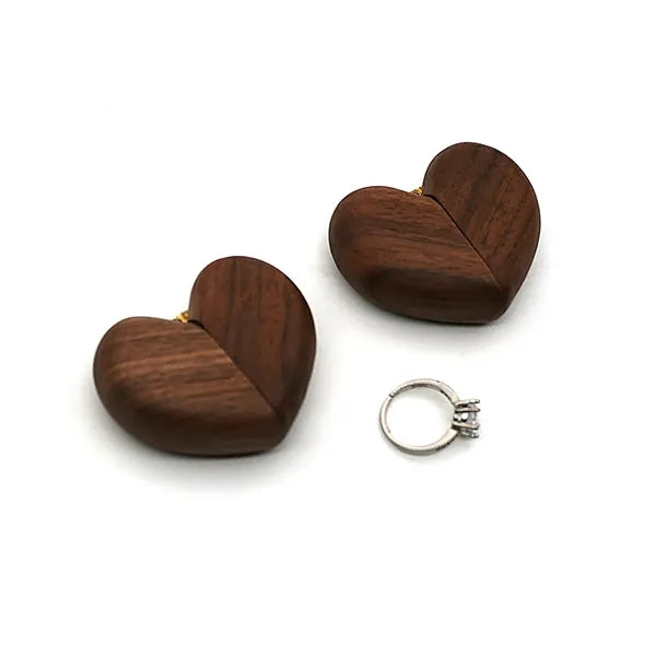 Wooden Heart-Shaped Ring Case
